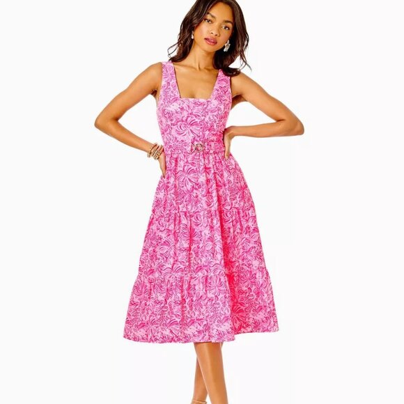 Lilly Pulitzer Dresses & Skirts - NEW NWT Lilly Pulitzer McKinnon Midi Dress 12 Pink Blossom Foxy Llama Fit Flare